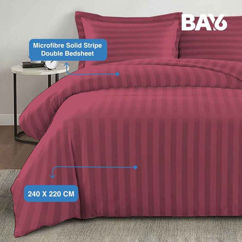 BAY6 Microfibre Solid Stripe Double Bedsheet - Wine Red | 220 x 240 cm + Two Pillow Covers