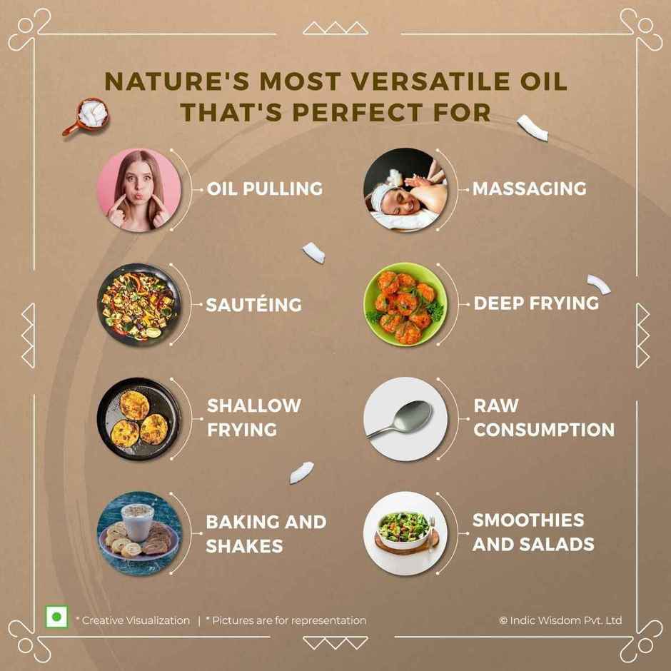 Indic Wisdom Virgin Coconut Wood Pressed Oil (Nariyal Oil) | Cold Pressed - Extracted On Wooden Churner