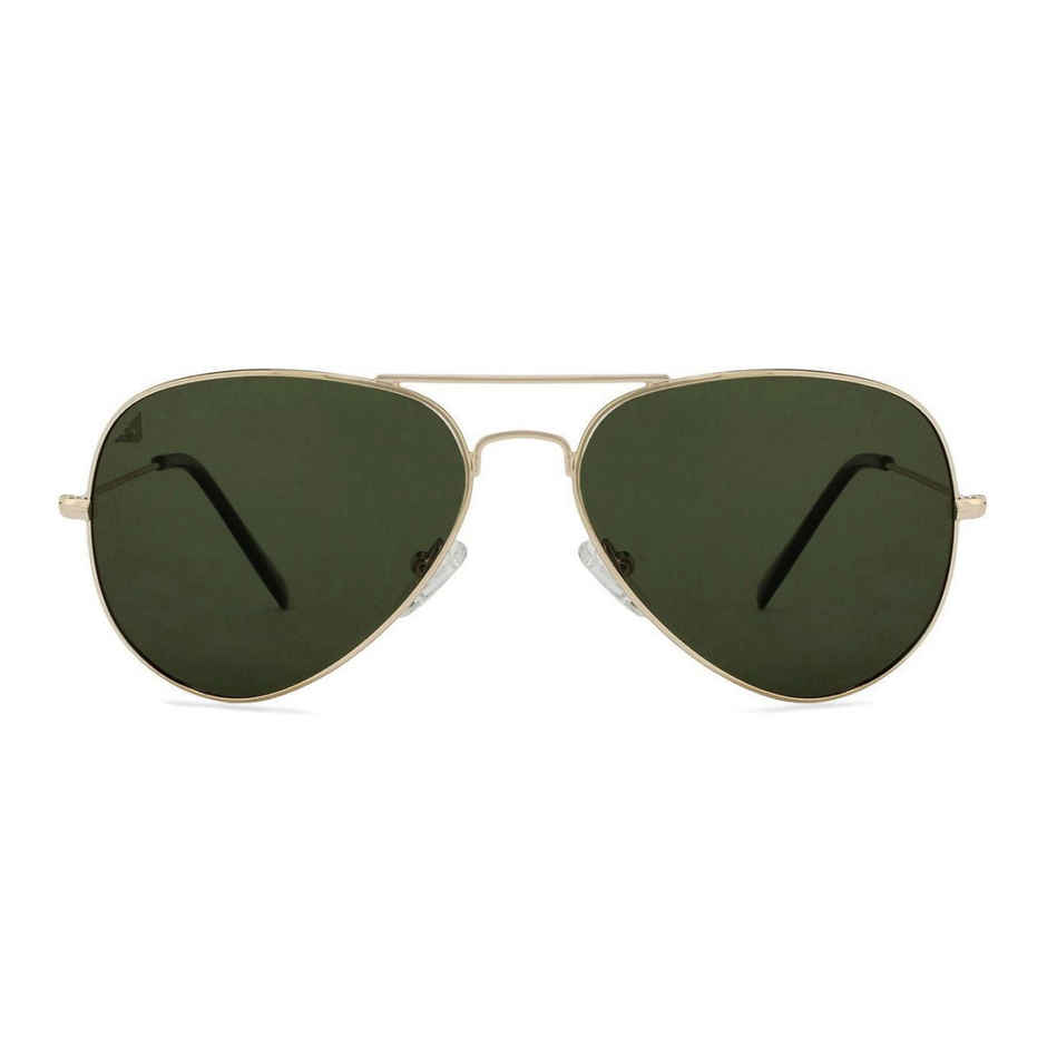 Vincent Chase By Lenskart Unisex Solid Metal Aviator Sunglasses | Green and Gold - M