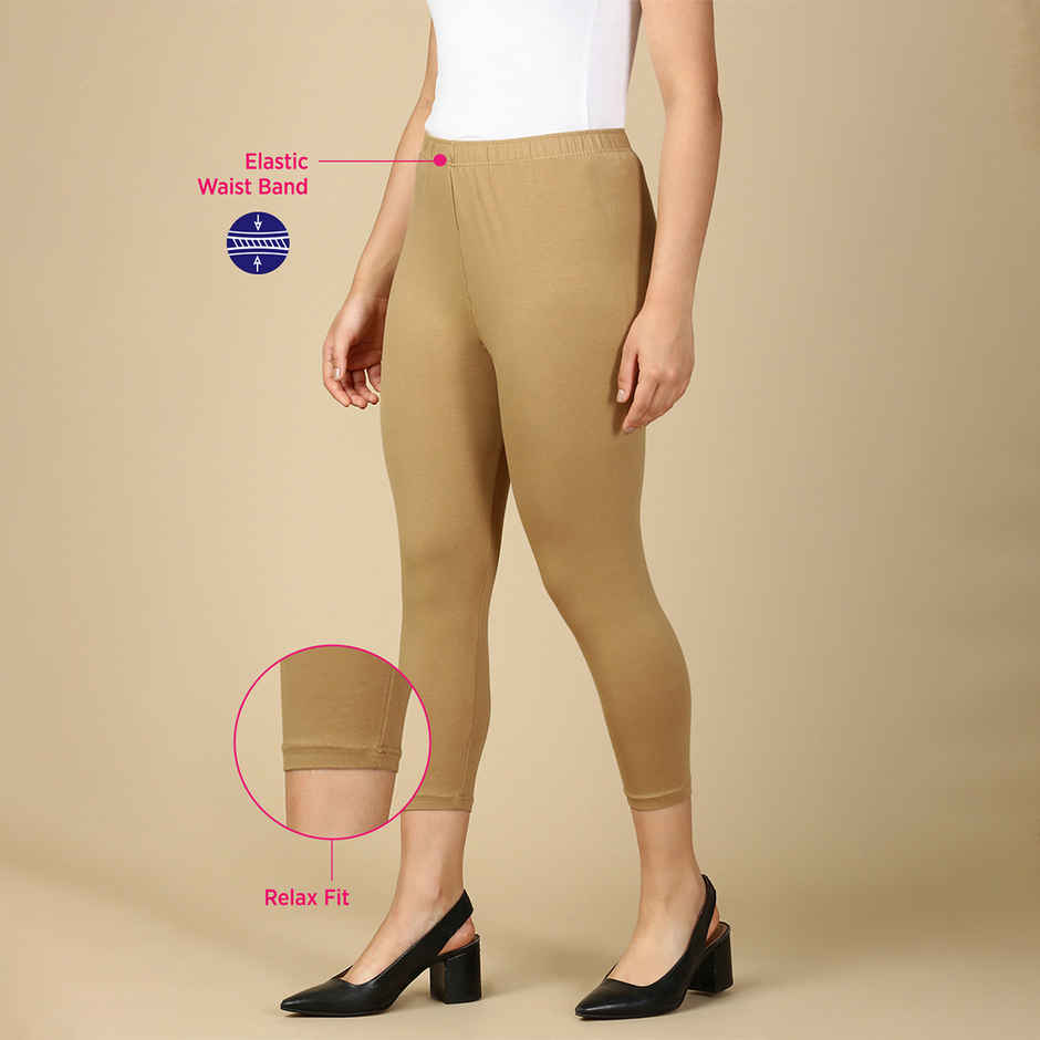 PYNK By Lux Cozi Super Soft 360 Stretch Premium Cotton Capri | Beige | Free Size