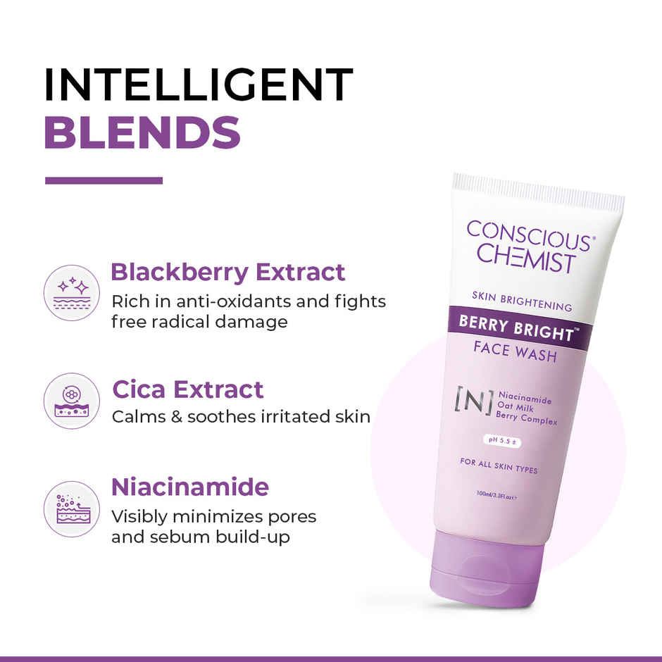 Conscious Chemist Pore Refining Brightening Face Wash With Niacinamide, Blueberry Extracts