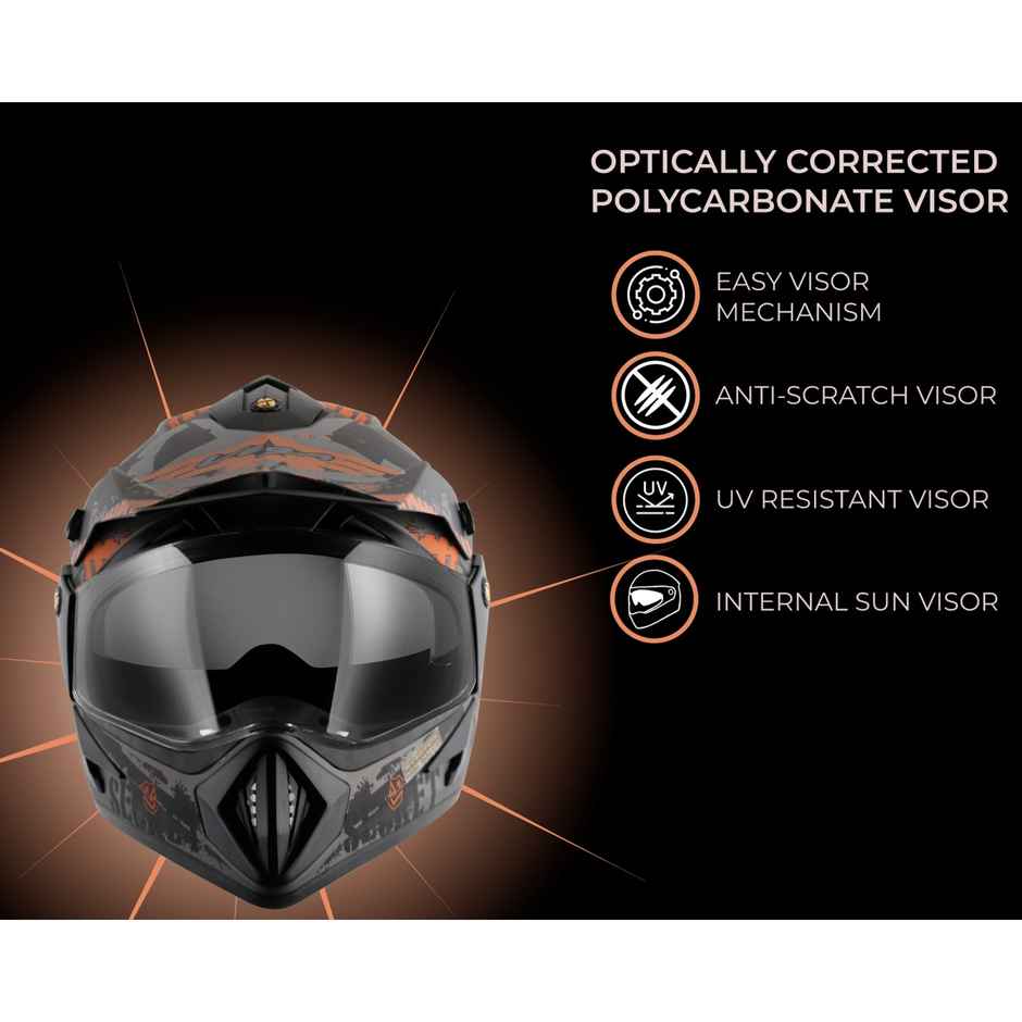 Vega Off Road D/V Secret Lightweight Full Face Helmet- Dull Anthracite Black - L