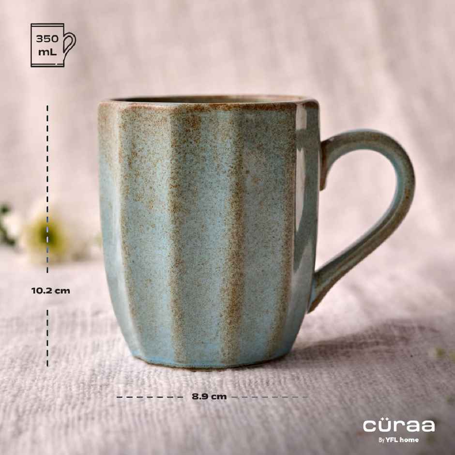 Curaa Scallop Ceramic Coffee Mug Set Of Two For Office | Home-Travel-Gifting | Handcrafted - 350 ml