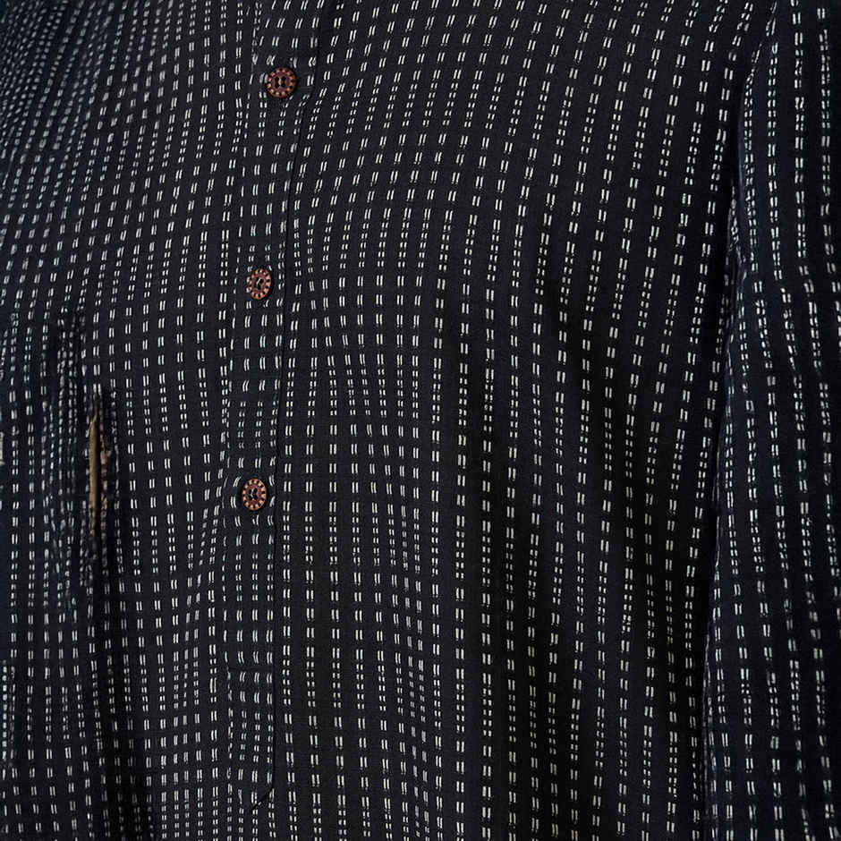 Ethnix by Raymond Men's Fit Pure Cotton Full Sleeve Folded Collar Short Kurta | Black - M