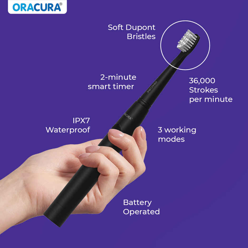 Oracura SB100BK Sonic Lite Battery Operated Electric Toothbrush | Black