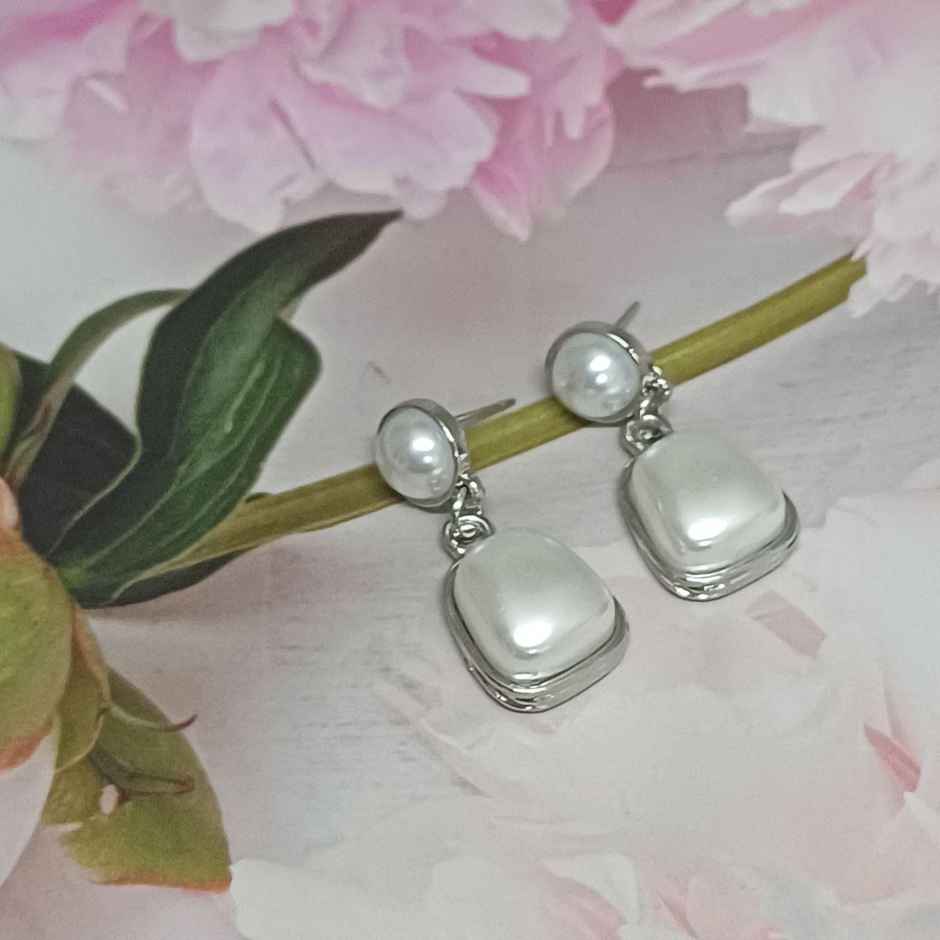 Pearl Drop Rectangle Silver
