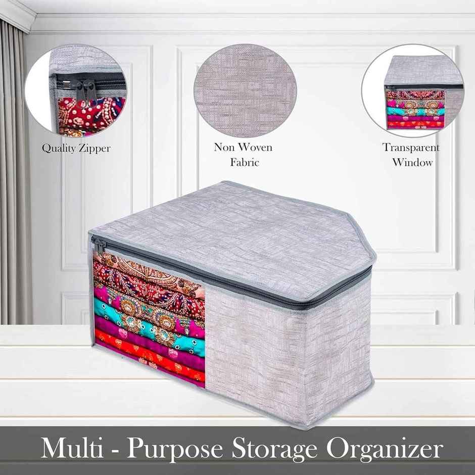 Kuber Industries Jute Printed Blouse Cover|Transparent Window|Clothes Storage Bag|Pack of 3|Gray