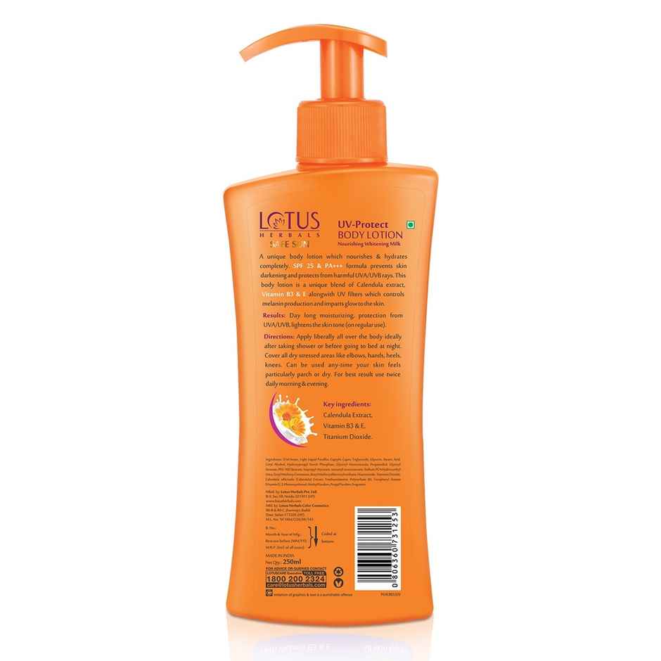 Lotus Herbals Safe Sun Uv Protect Body Lotion Spf 25 | Calendula| Normal To Dry Skin | Moisturising