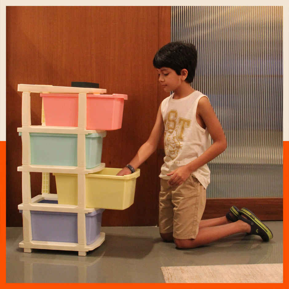 Bathla Modular Storage for Home, Kitchen & Office - STOMO with Trolley Wheels | Multicolour