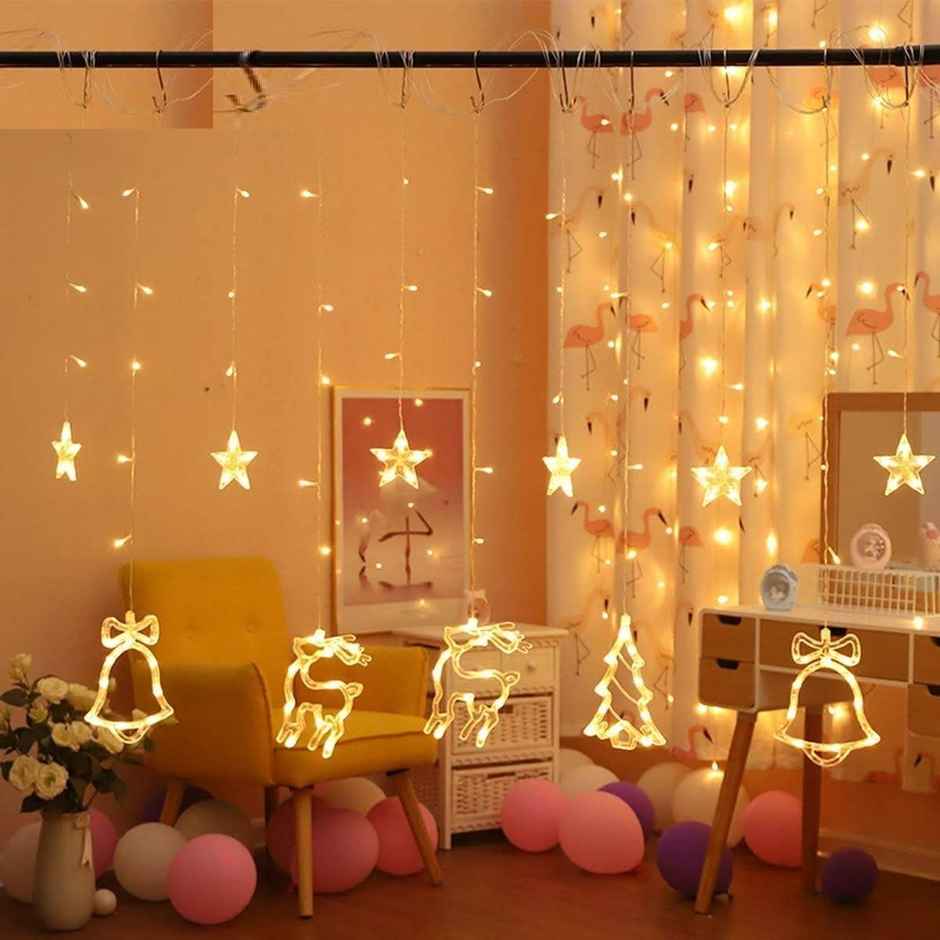 DesiDiya Christmas Reindeer LED Curtain String Lights - Perfect for Window & Wall Decorations