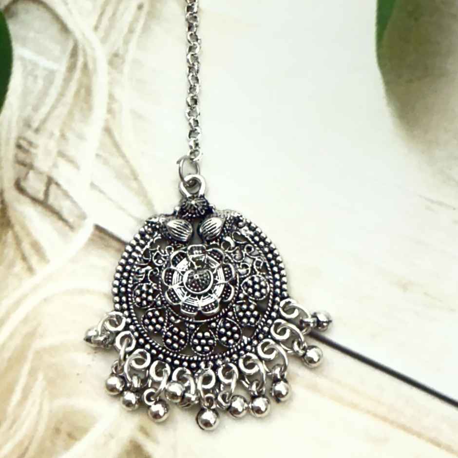 The Opal Factory | Oxidised Jewelry | Round Teeka with Silver Moti | Silver