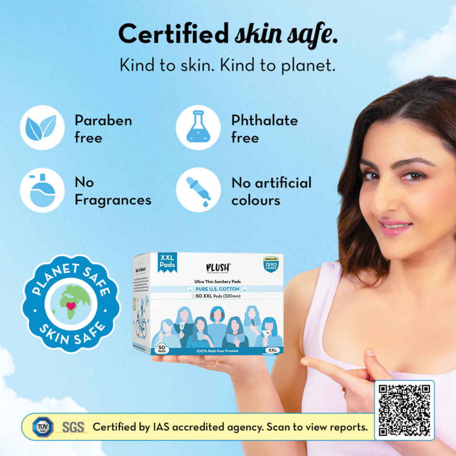Plush Cramp Relief Heating Patch (2pc) & Plush Rash Free Sanitary Pads 50Xxl | Free Disposal Pouches (1pc) Combo