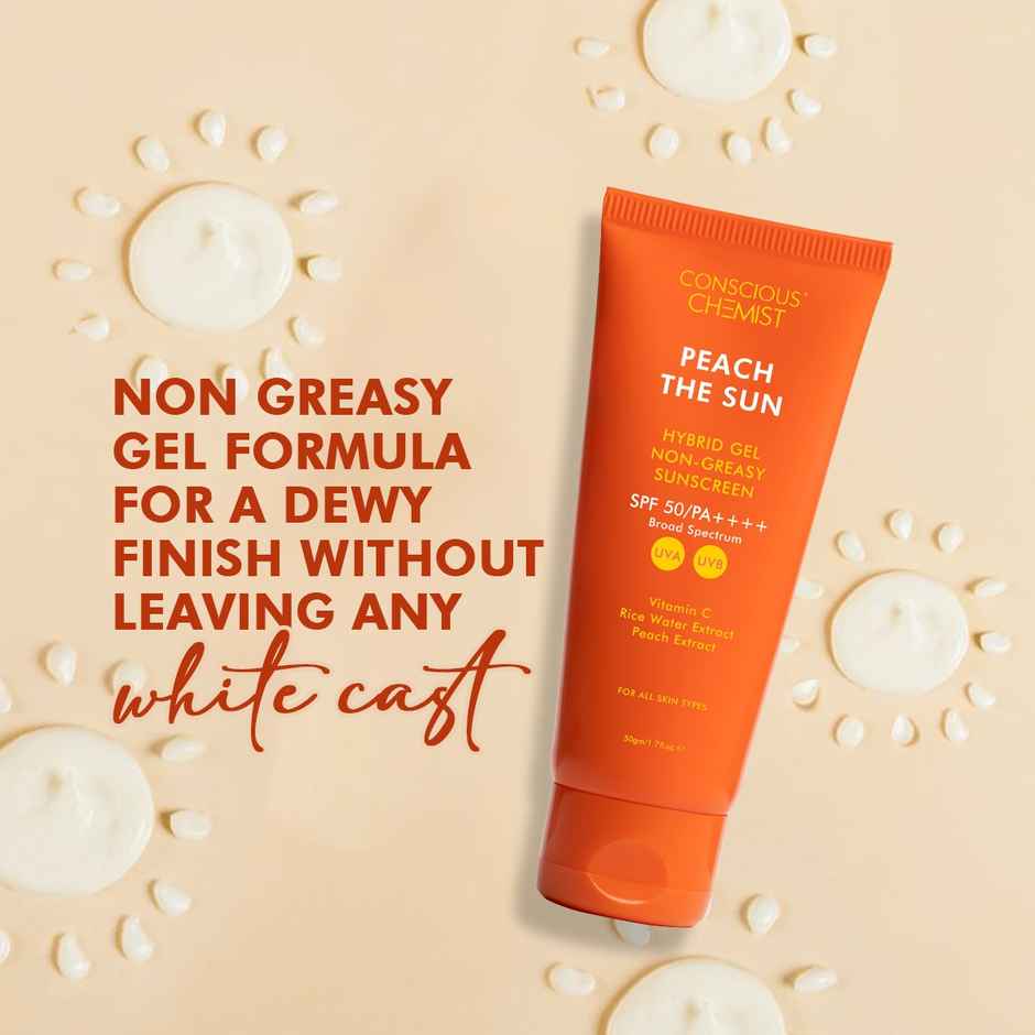 Conscious Chemist Peach The Sun Hybrid Lightweight Gel Sunscreen SPF 50 PA++++ With Vitamin C