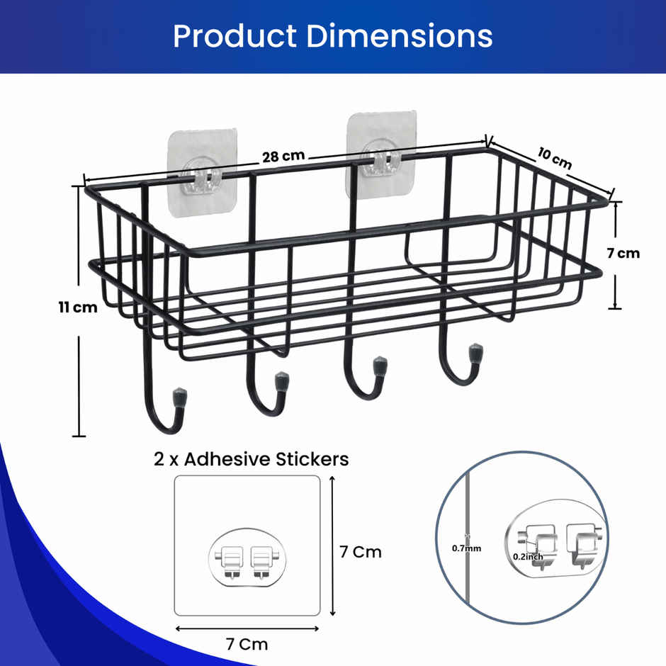 Zulaxy Self Adhesive Rectangular Wall Shelf for Bathroom and Kitchen (Metal, Black)