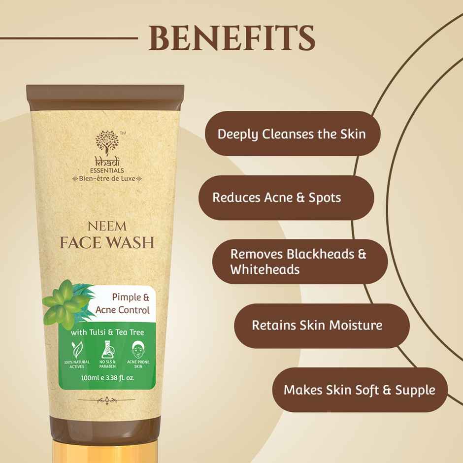 Khadi Essentials Neem Face Wash Clears Acne & Pigmentation | Balances Sebum