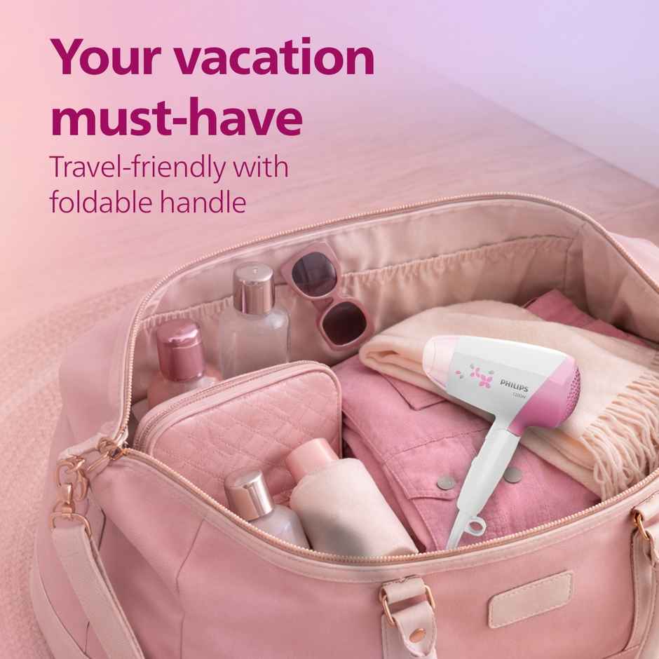 Philips India's No.1 Hair Styling Brand-Foldable Hair Dryer 1200W|HP8120 Pink,White|For Indian Hair