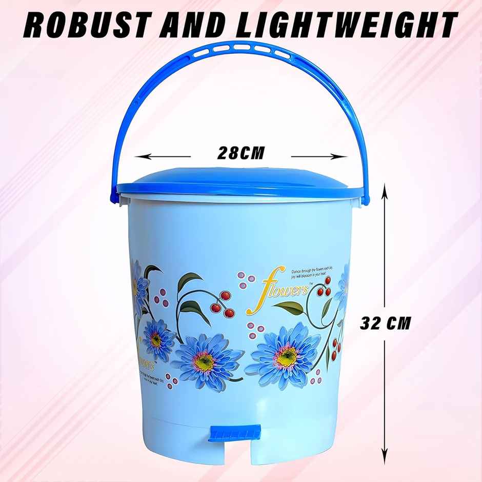 Kuber Industries Plastic 10 L Step-On Pedal Dustbin with Lid | Flower Print | Blue