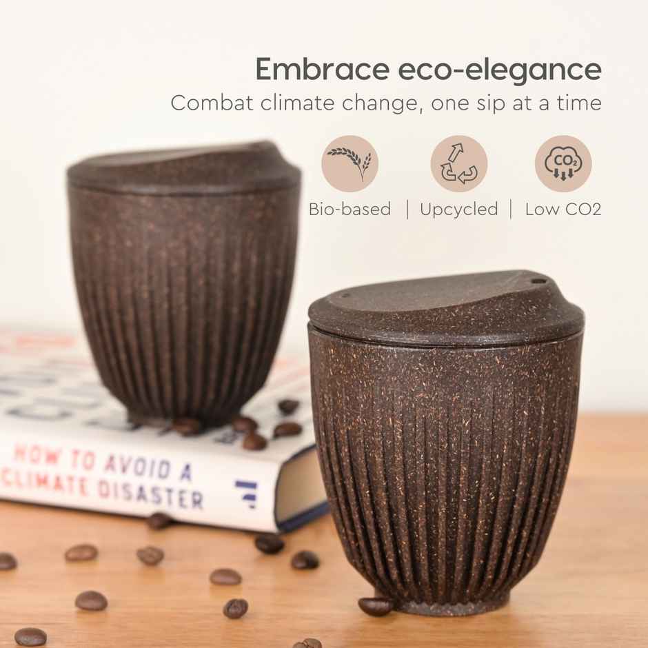 Eha Earth Friendly Retro Mug with Lid | 250 ml | Coffee Husk Biocomposite