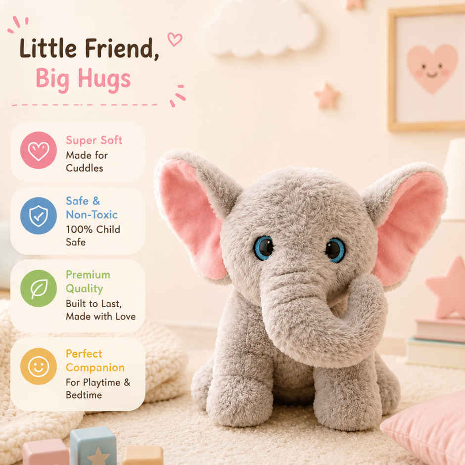 ToyTales PB Elephant Plush Toy | Stuffed Animal Soft Toy | Birthday Gift for Kids | Gift Baby | 30cm