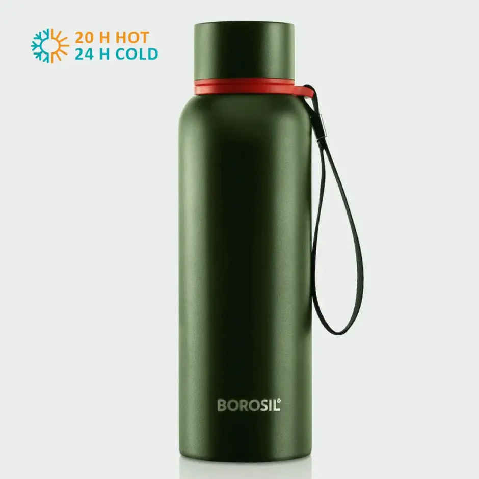 Borosil Hydra Trek Water Bottle - 700 ml | Green | Stainless Steel Double Wall Vacuum Insulated Flask