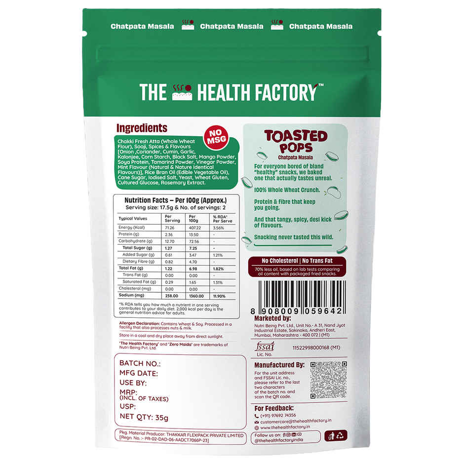 The Health Factory Toasted Snack Pops Chatpata Masala | Zero Maida Combo