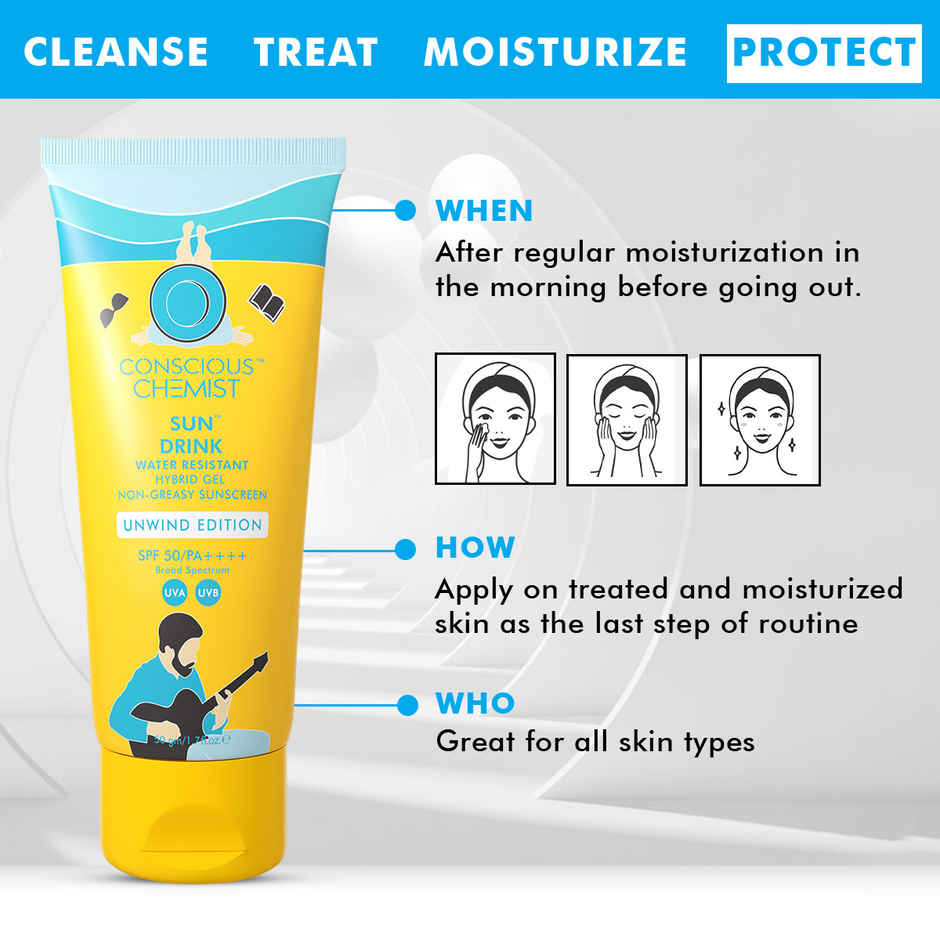 Conscious Chemist Unwind Edition Sun Drink With Water Resistant Gel Sunscreen SPF 50 PA++++