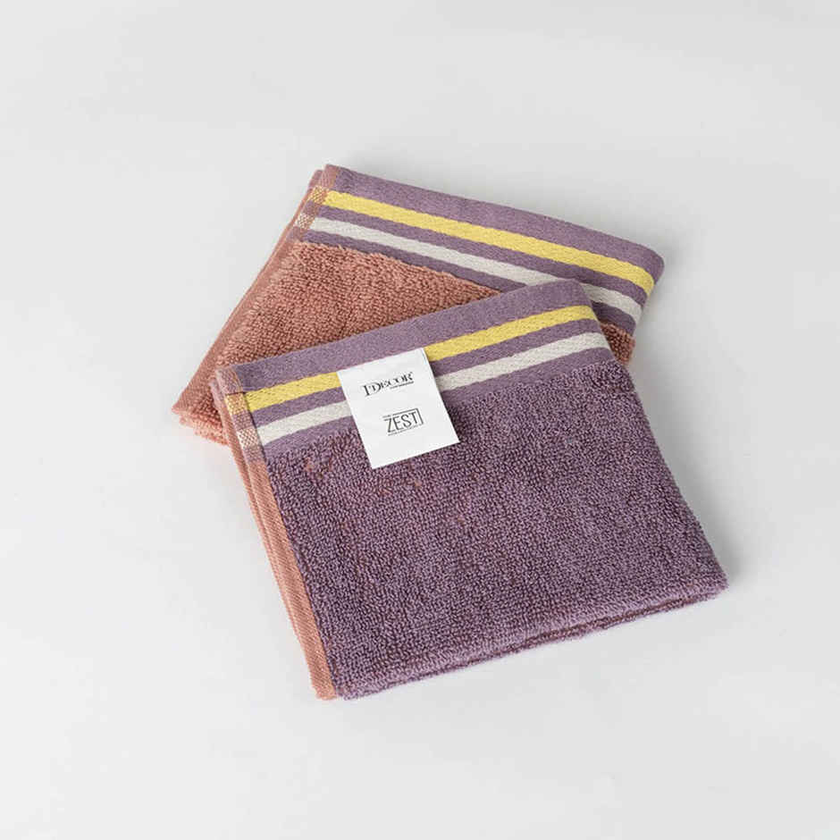 DDECOR -Yarn Dyed Sporty Look 100% Cotton Reversible 500 GSM Face Towel - Peach/Purple