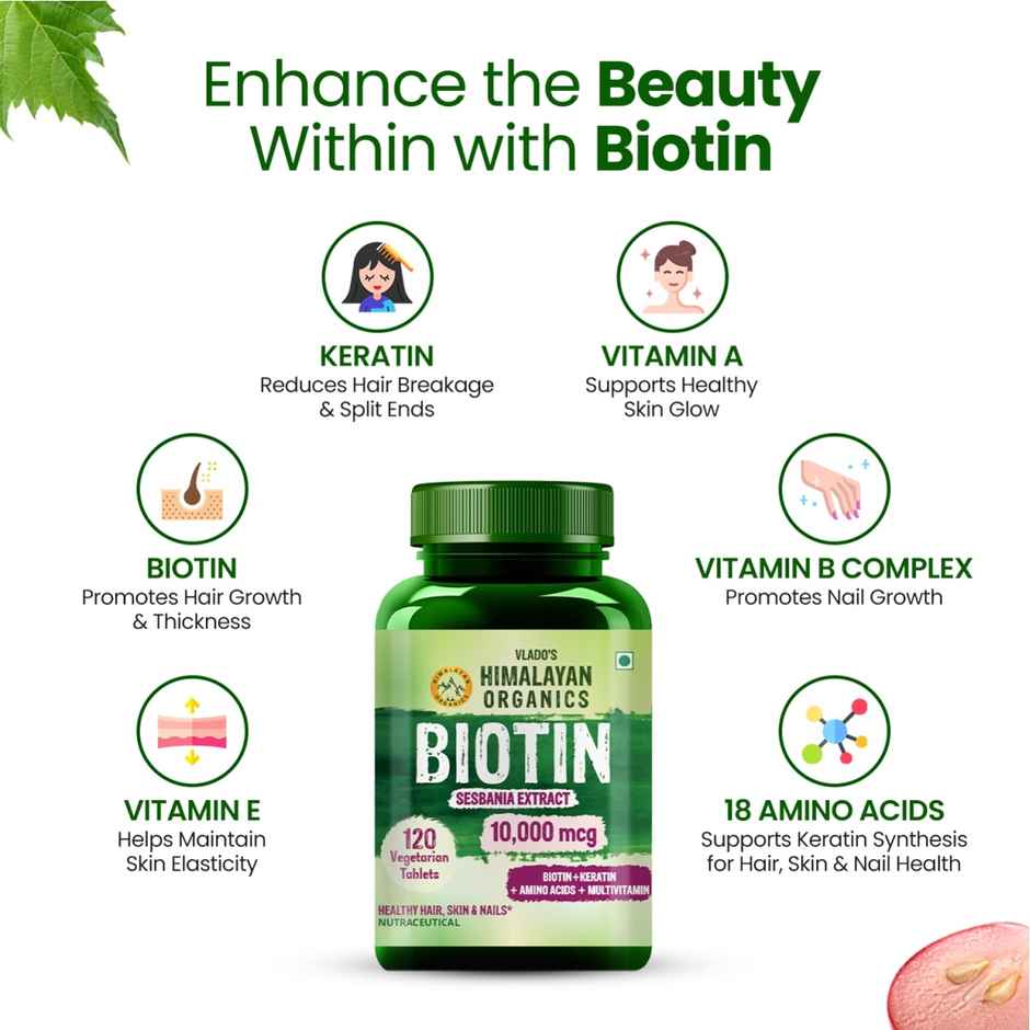 Vlado's Himalayan Organic Biotin Supplement For Men And Women 120 VEG Tablets