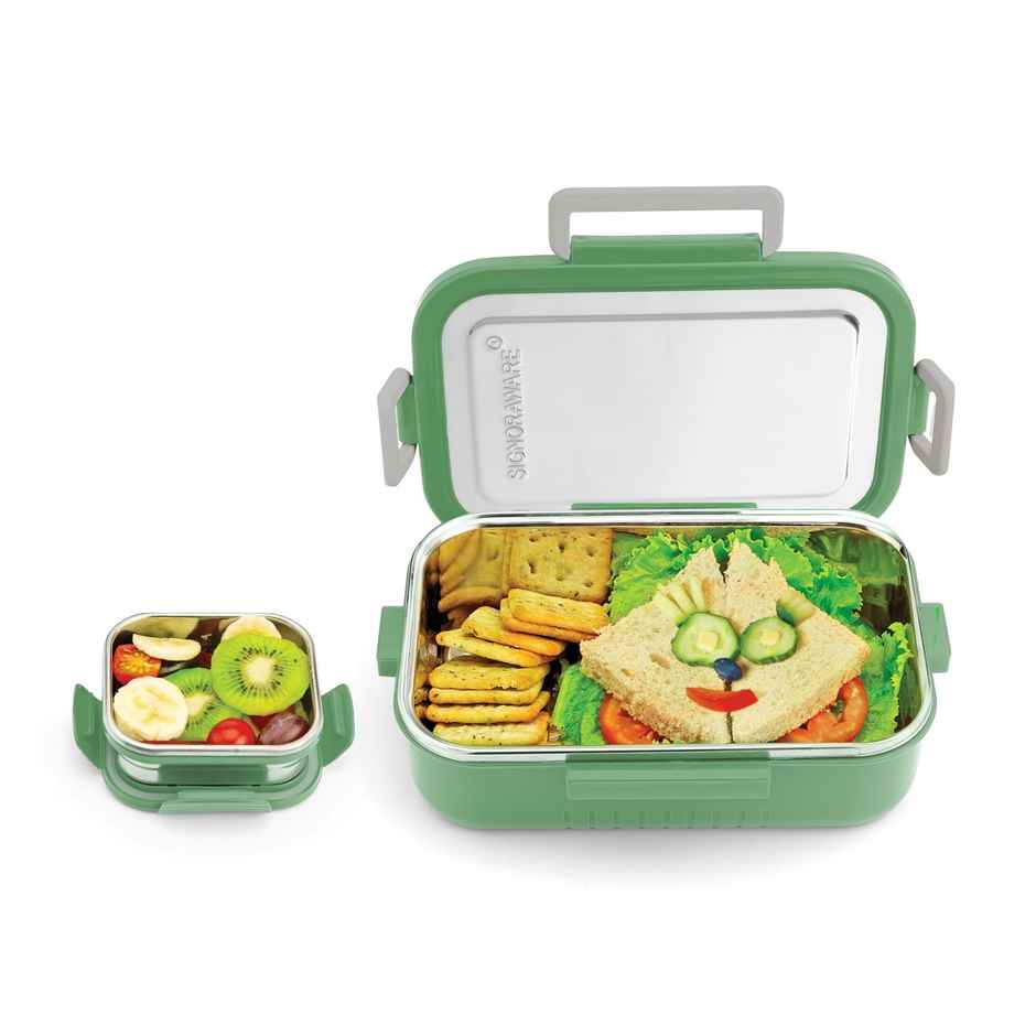 SignoraWare Buster Steel Lunch Box | 850ml + 130ml | E Green