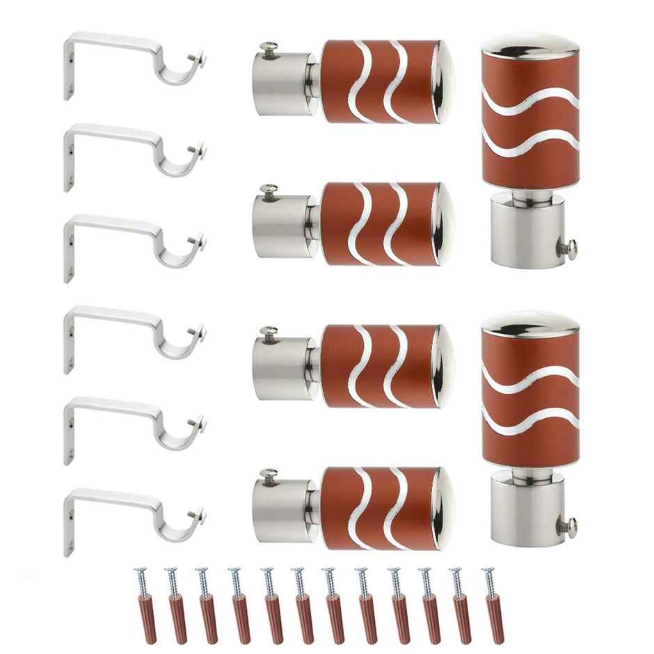 Gloxy Stainless Steel Curtain Brackets with Support & Fittings | Red 3 Pair Set