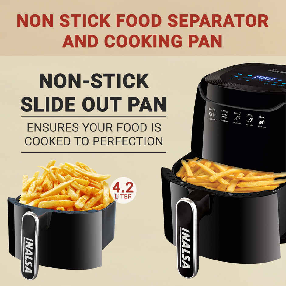 INALSA Air Fryer 1400 W Tasty Fry Digital 4.2 ltr with Air Crisp Technology,8 Preset & Digital