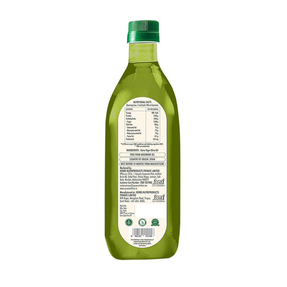 Pure Nutrition Extra Virgin Olive Oil | Cold Pressed, Organic, Multipurpose Cooking Oil