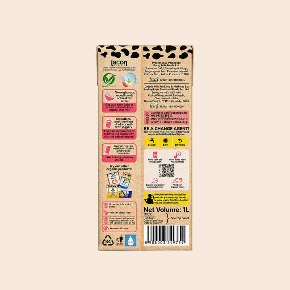 Akshayakalpa Organic Slim Milk - Uht