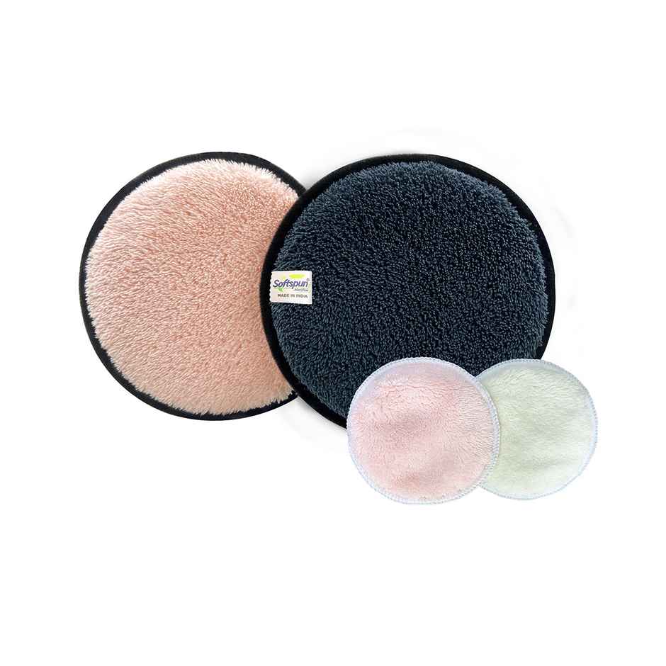 Softspun Microfiber Makeup Removal Pads (280 GSM, 4pcs, Small & Large, Pink & Grey)