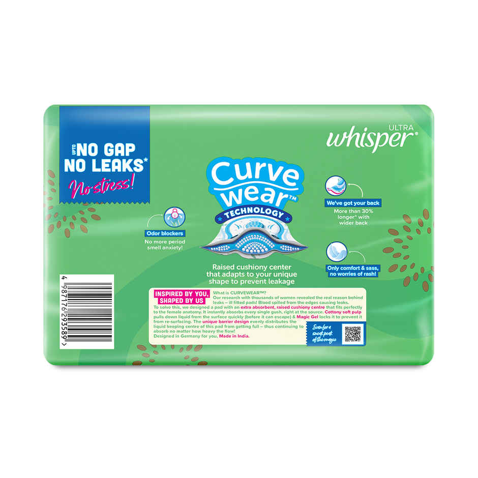 Whisper Ultra Upto No Gap No Leaks Sanitary Pads | XL+ Pads  (Based on P&G Technical Data)