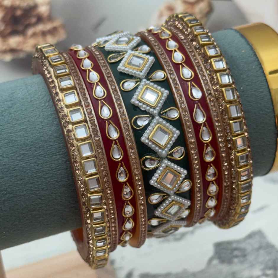 The Opal Factory Diamante Chuda Set | Maroon - Size 2.6