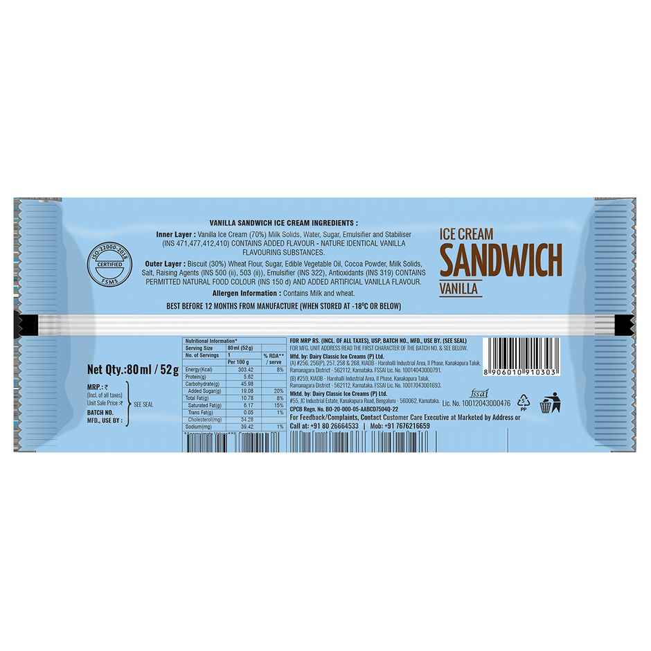 Dairy Day Vanilla Ice Cream Sandwich