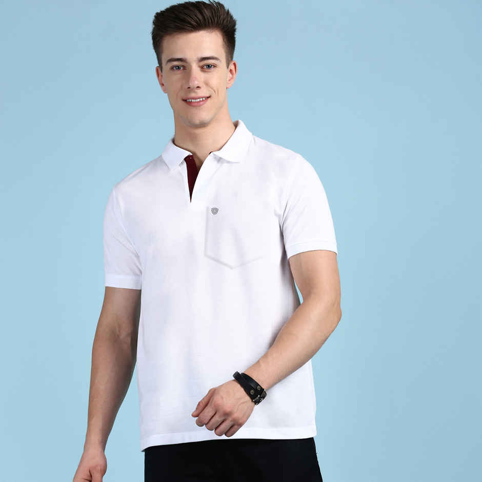 Lux Cozi Men's Solid Cotton Polo T-shirt with Pocket | White - XL
