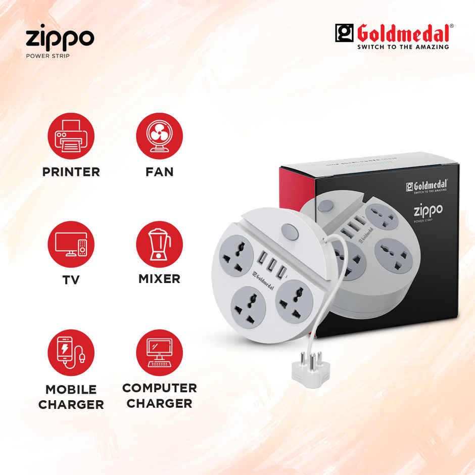 Goldmedal Zippo 1.5-Meter Extension Cord | 3 USB Charging Ports & Mobile Holder