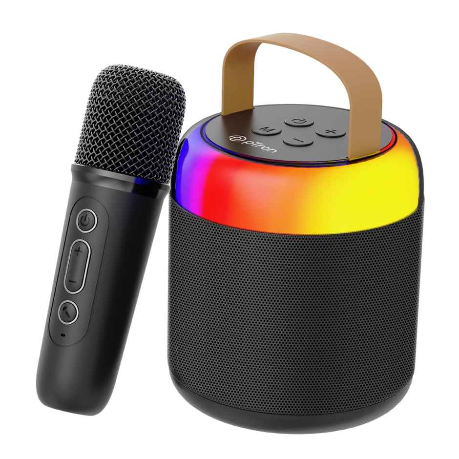 pTron Fusion Bliss 16W Bluetooth Speaker with Wireless Karaoke Mic, 6Hrs Playtime, Vibrant RGB Lights, Voice Effects, Multi-Play Modes BT5.3/TF Card & Type-C Charging Port - Black
