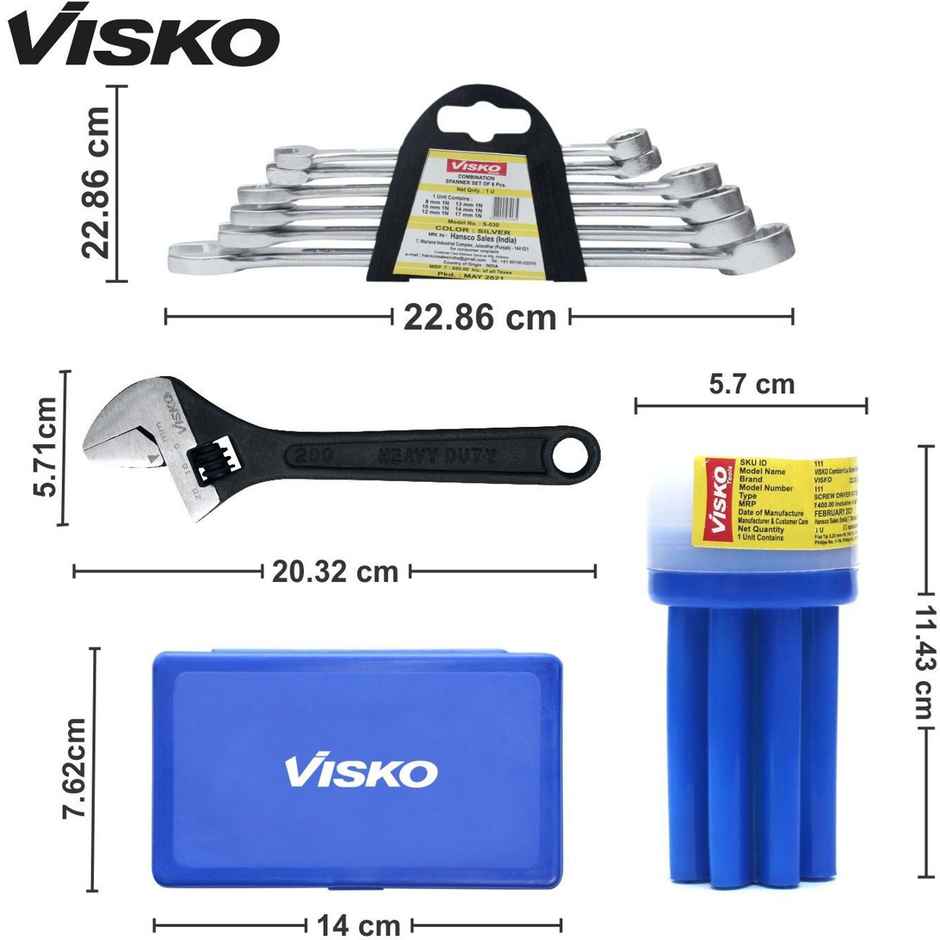 Visko 816 Hand Tools Combo | With Wrench | Spanners | Screwdriver & Allen Key Set | 9 pcs Kit