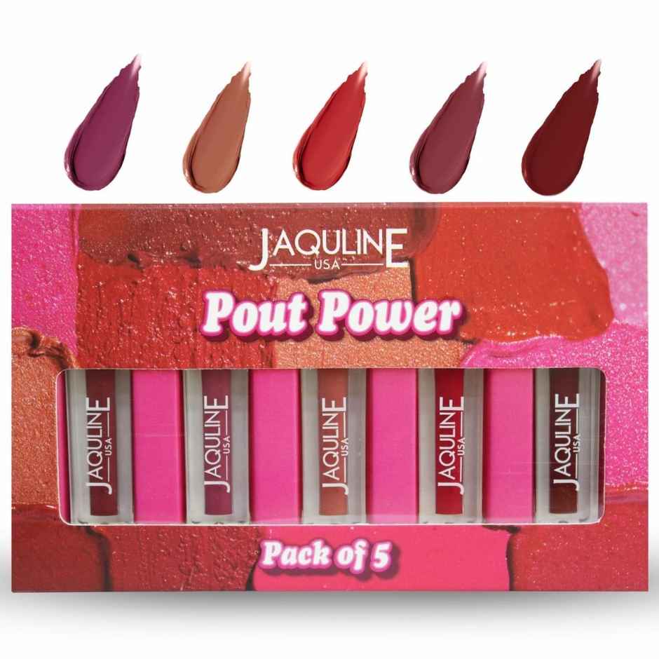 Jaquline USA Pout Power Set of 5 Liquid Lipstick Water Proof Smudge Proof Transfer Proof