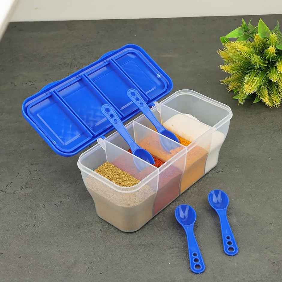 YouBee Plastic Multipurpose 4 in 1 Masala Box for Kitchen | 1800 ml with 4 Spoons