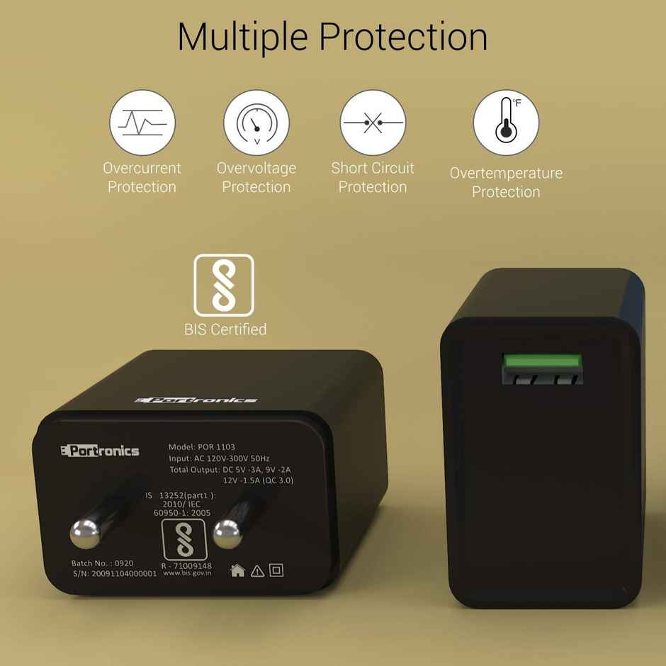 Portronics Adapto ONE POR-1103 3A Fast Charging Adapter with 3M Type C Cable - Black