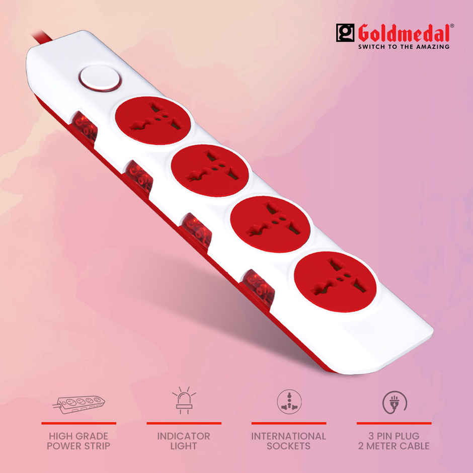 Goldmedal i-Design 4x4 Power Strip | 4 Universal Sockets | Individual Switches with Indicators | 2-Meter Extension Cord