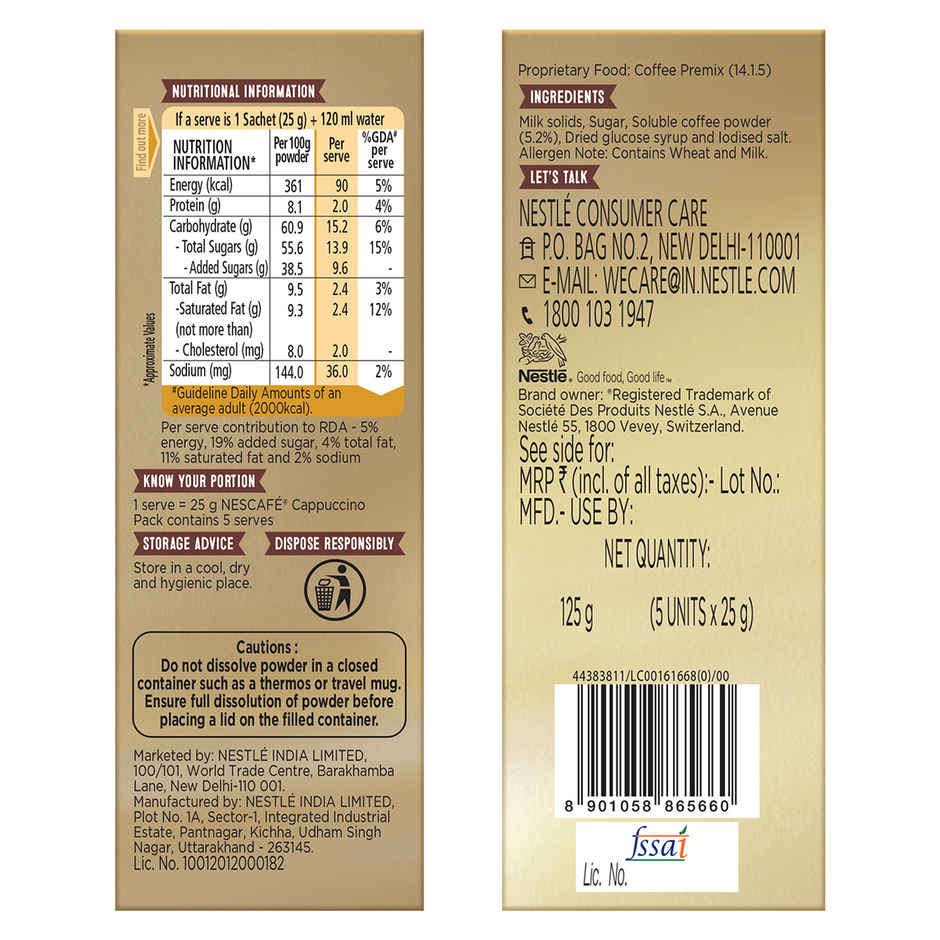 Nescafe Cappuccino Coffee Premix Sachets