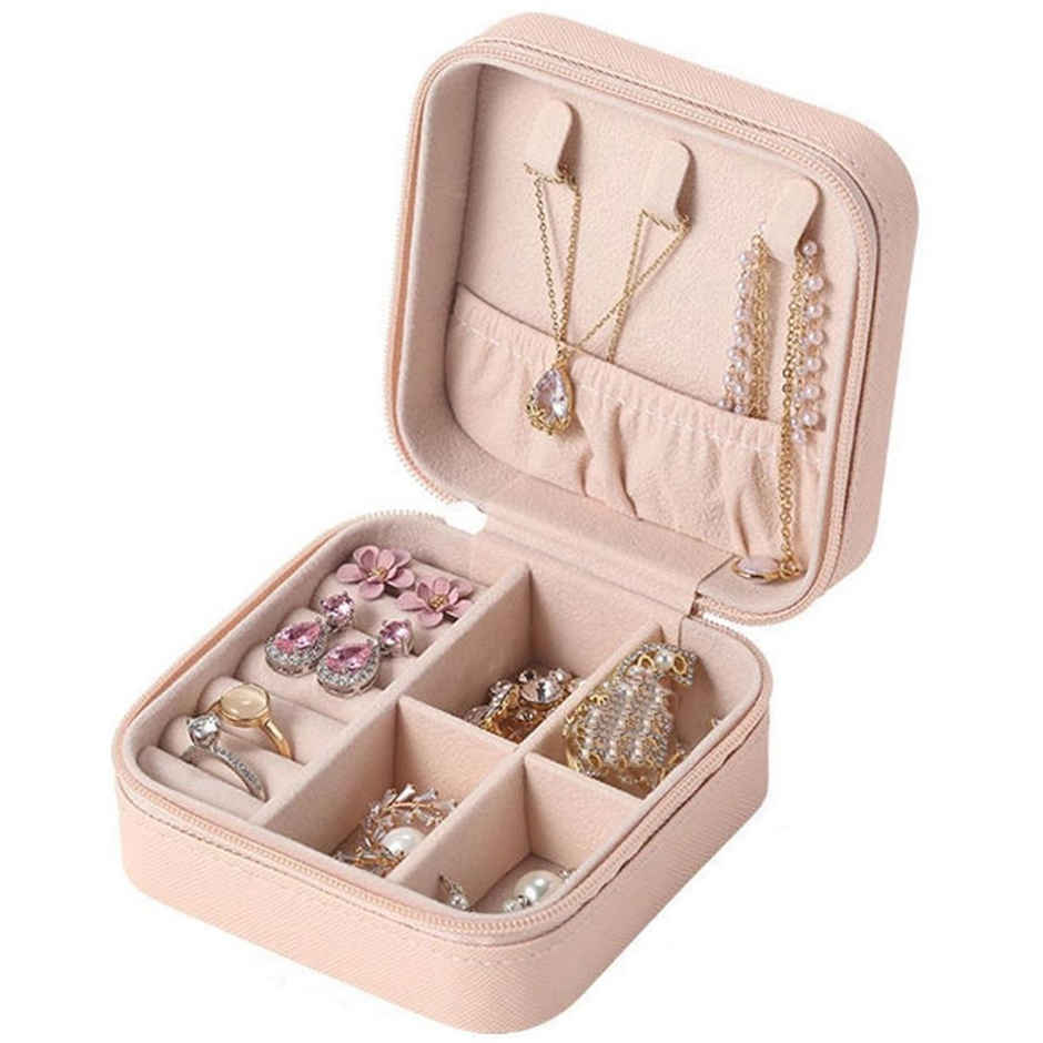 YouBella Jewellery Organiser PU Leather Zipper Portable Storage Box Case (Style 1) - Pink