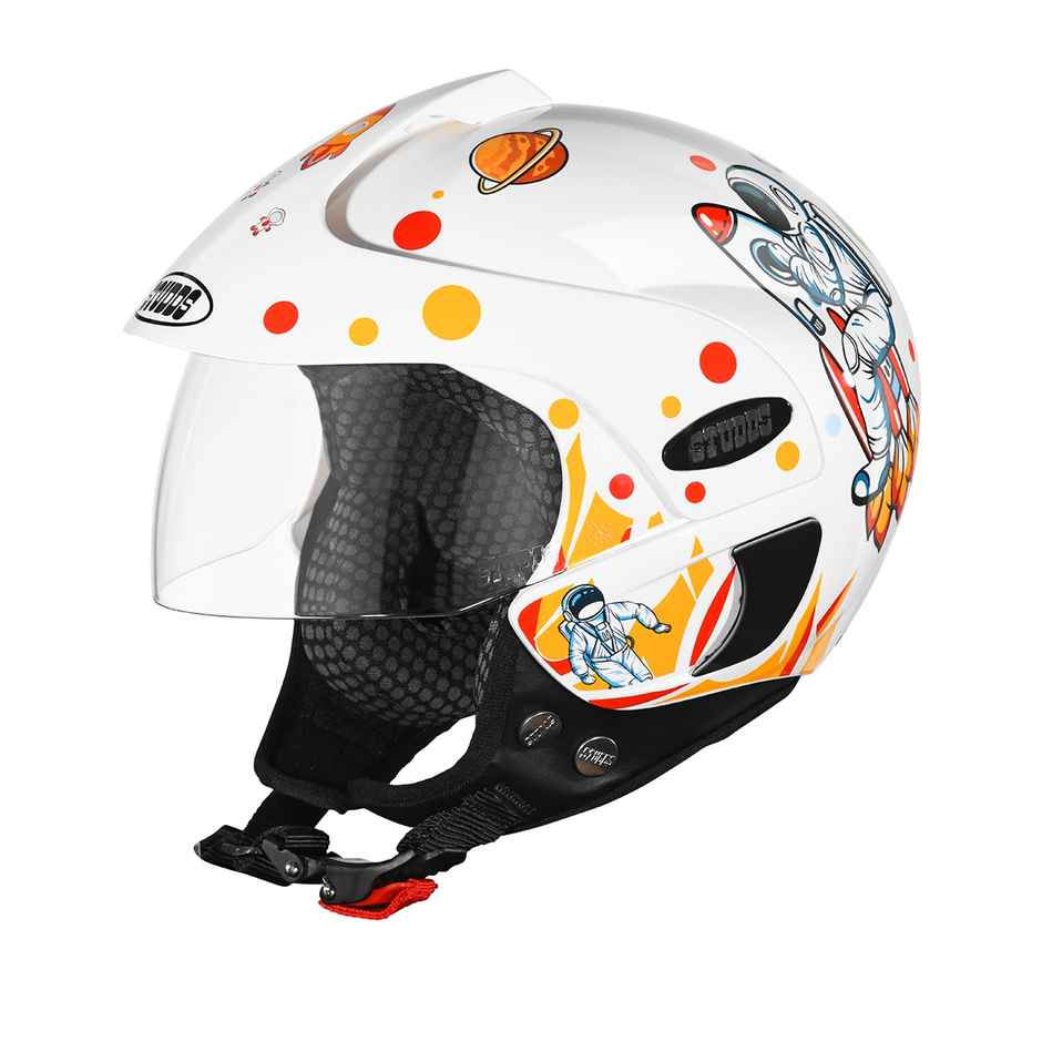 Studds Marshall Kids D2 Open Face Helmet for Boys |White Orange - 2XS