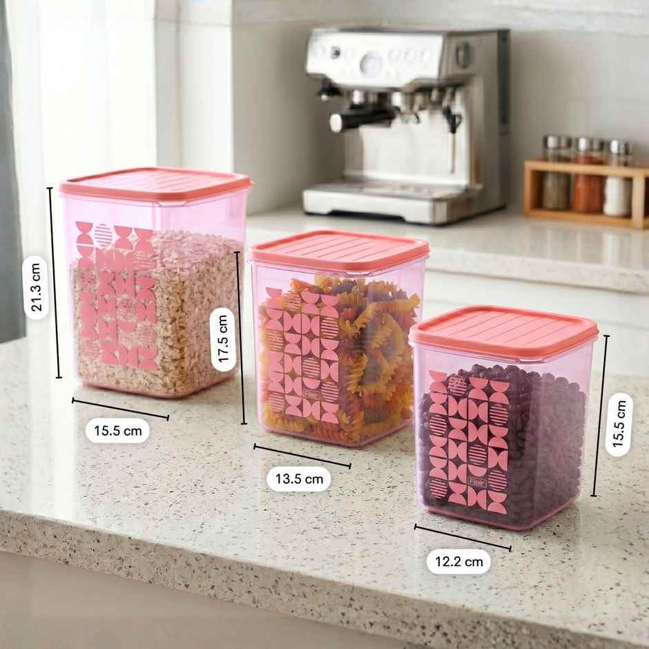 FLAIR Plastic Storewell Square Containers Set | Pink - 2 L , 3L & 4 L