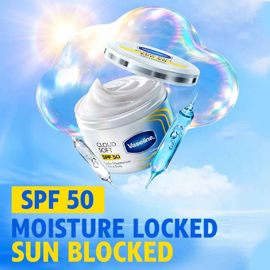 Vaseline Cloud Soft SPF 50 Light Moisturiser | Ceramides & Hyaluron | Non-Sticky Hydration